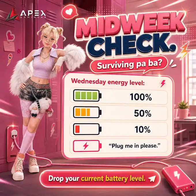 Apex Gaming Games – Midweek Check with battery level options and an interactive community prompt